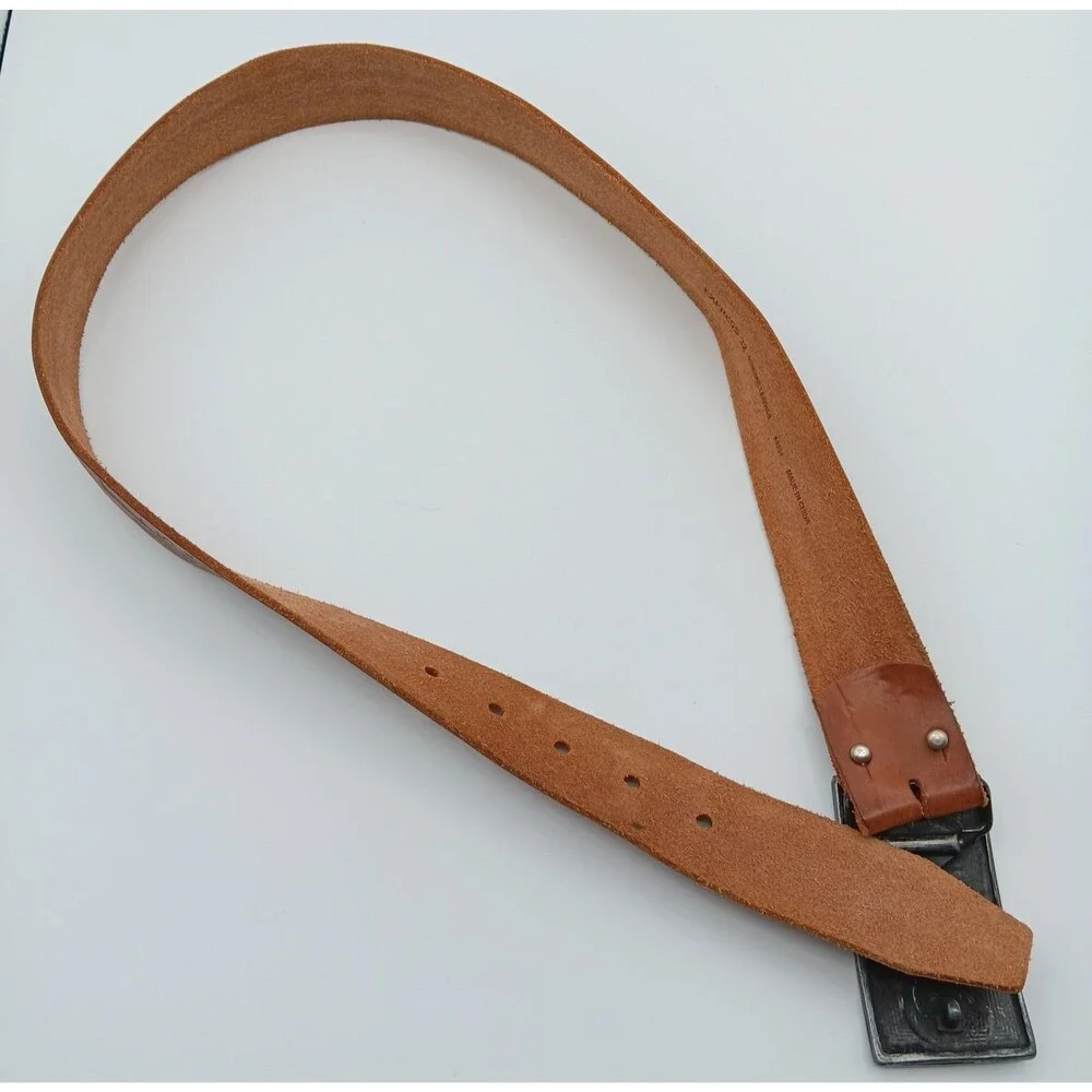 EXPRESS Genuine Leather Belt Women 32 (M) Brown Embossed Statement Boho Western